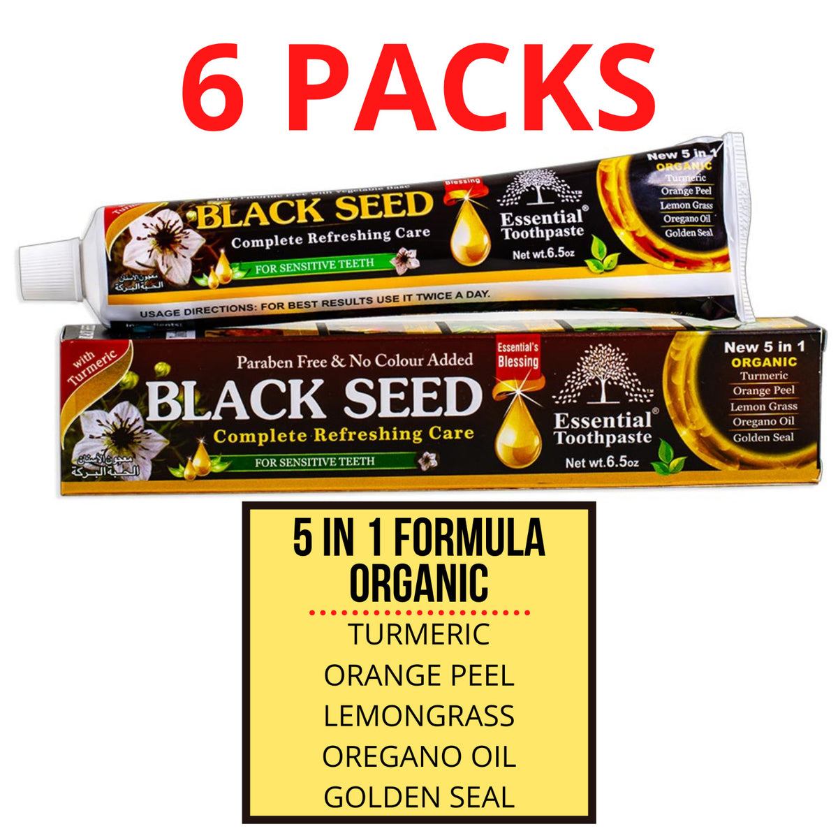 Black Seed Toothpaste Natural Organic Fluoride-Free 6 Pack