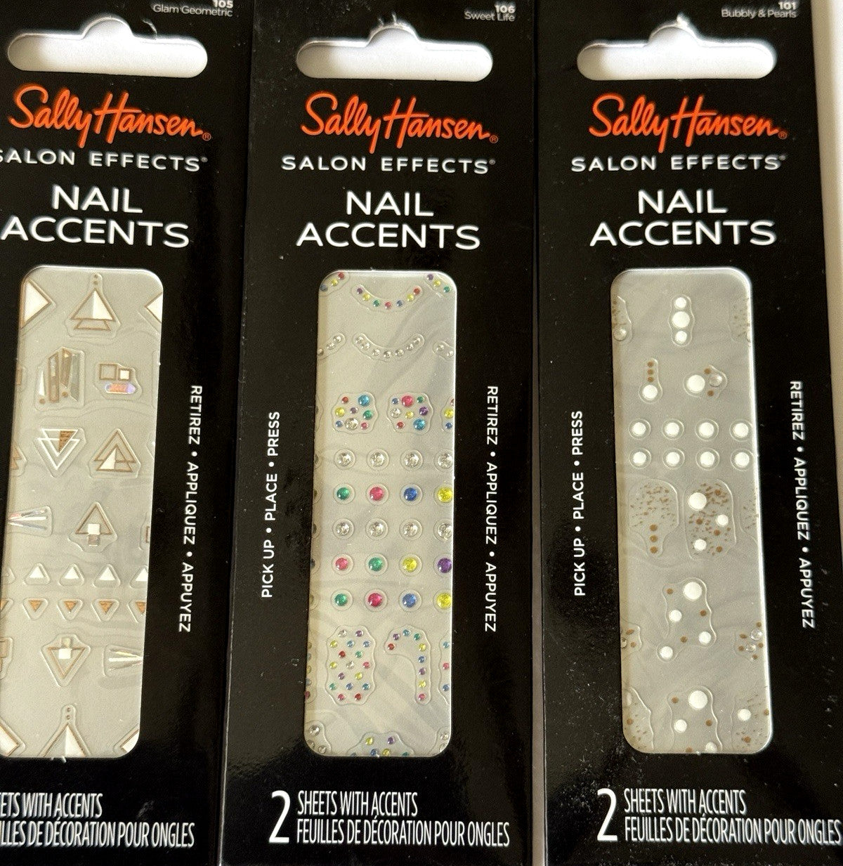 Nail Art Stickers Assorted Design Pack of 3 - Salon Effects Nail Accents