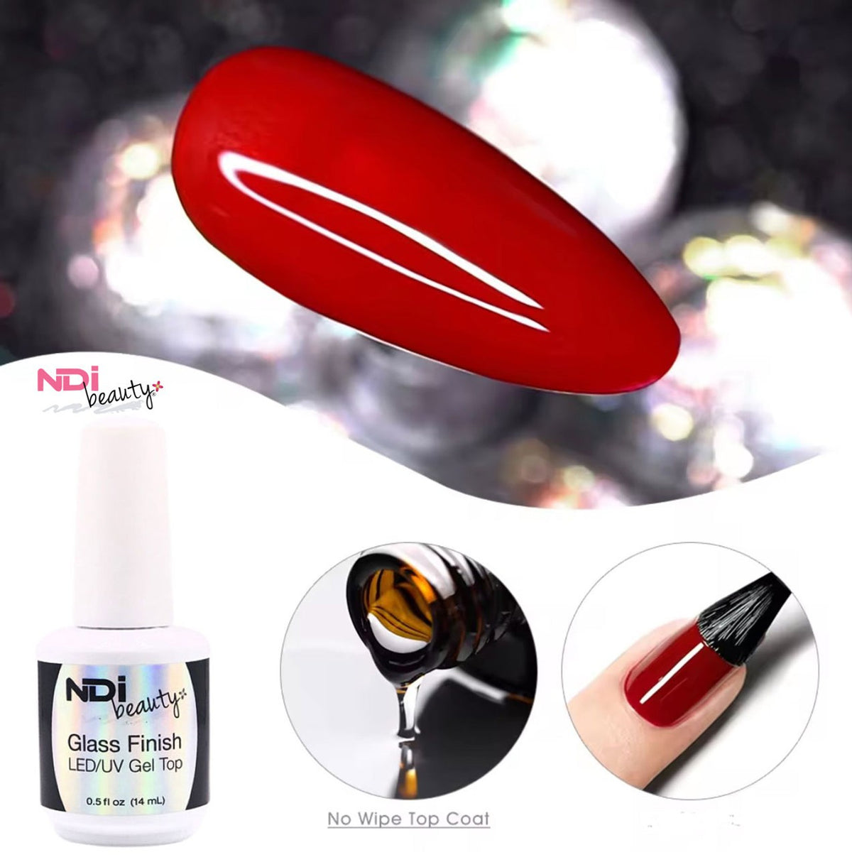 Clear Gel Top Coat for UV LED Nail Polish - No Wipe, Long-Lasting Shine 0.5oz
