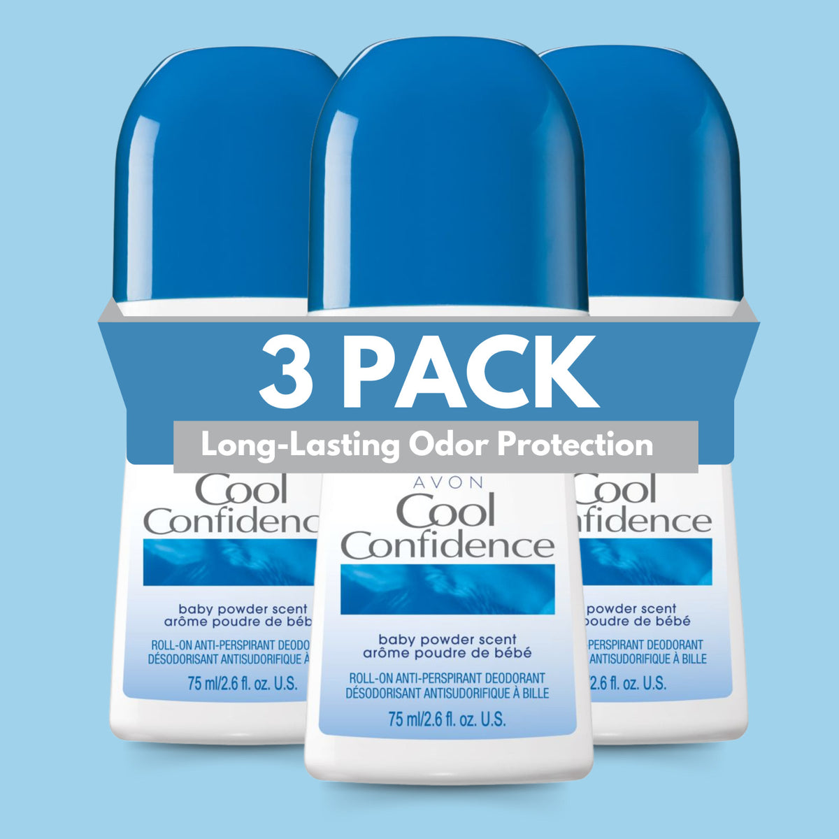 Avon Cool Confidence Roll-On Antiperspirant Deodorant 2.6 fl oz Pack of 3