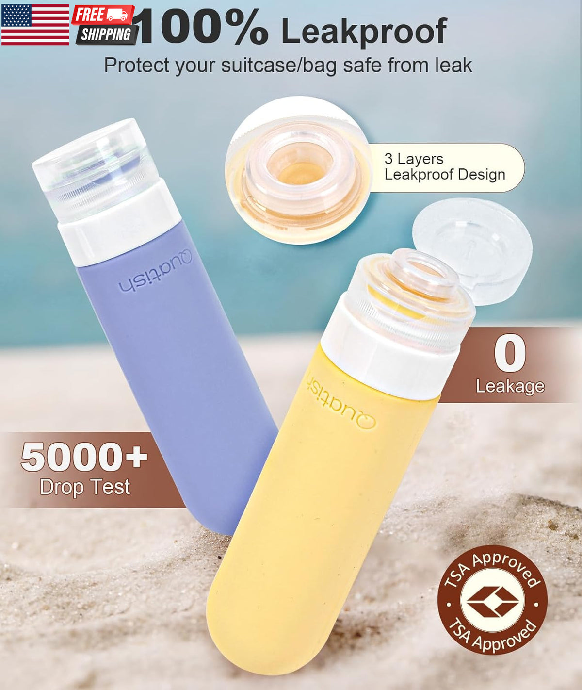 Travel Bottles for Toiletries 6 Pack - Leakproof 3 Oz TSA Approved Silicone Containers