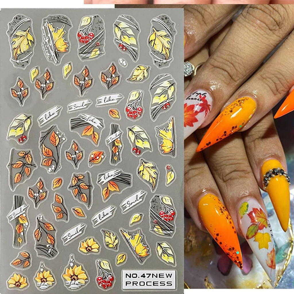 Fall Nail Art Stickers Set - 6 Sheets Autumn Maple Leaves & Decals