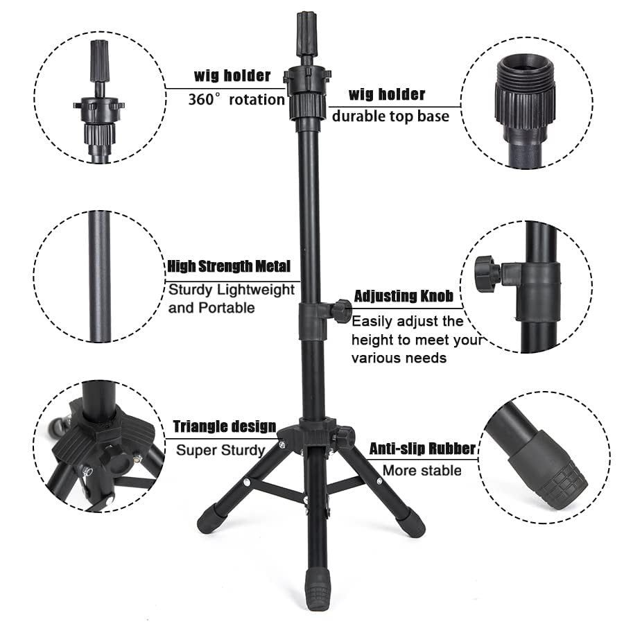 Adjustable Wig Head Stand Tripod for Cosmetology & Training