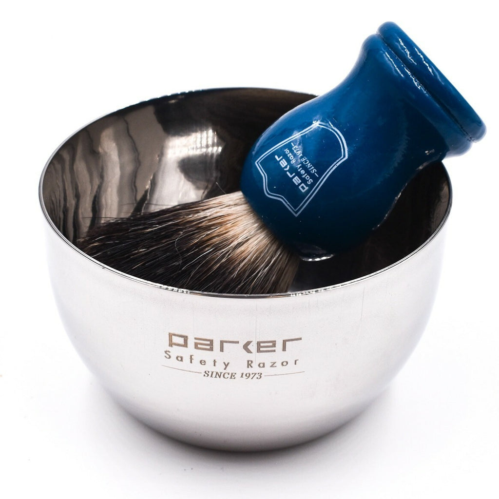Black Badger Shaving Brush with Blue Wood Handle & Stand - Handmade Grooming Tool