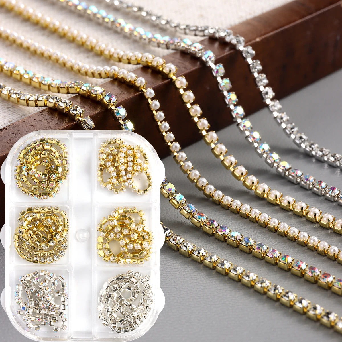 3D Metal Nail Art Chains Gold Silver Nail Decoration Jewelry Set