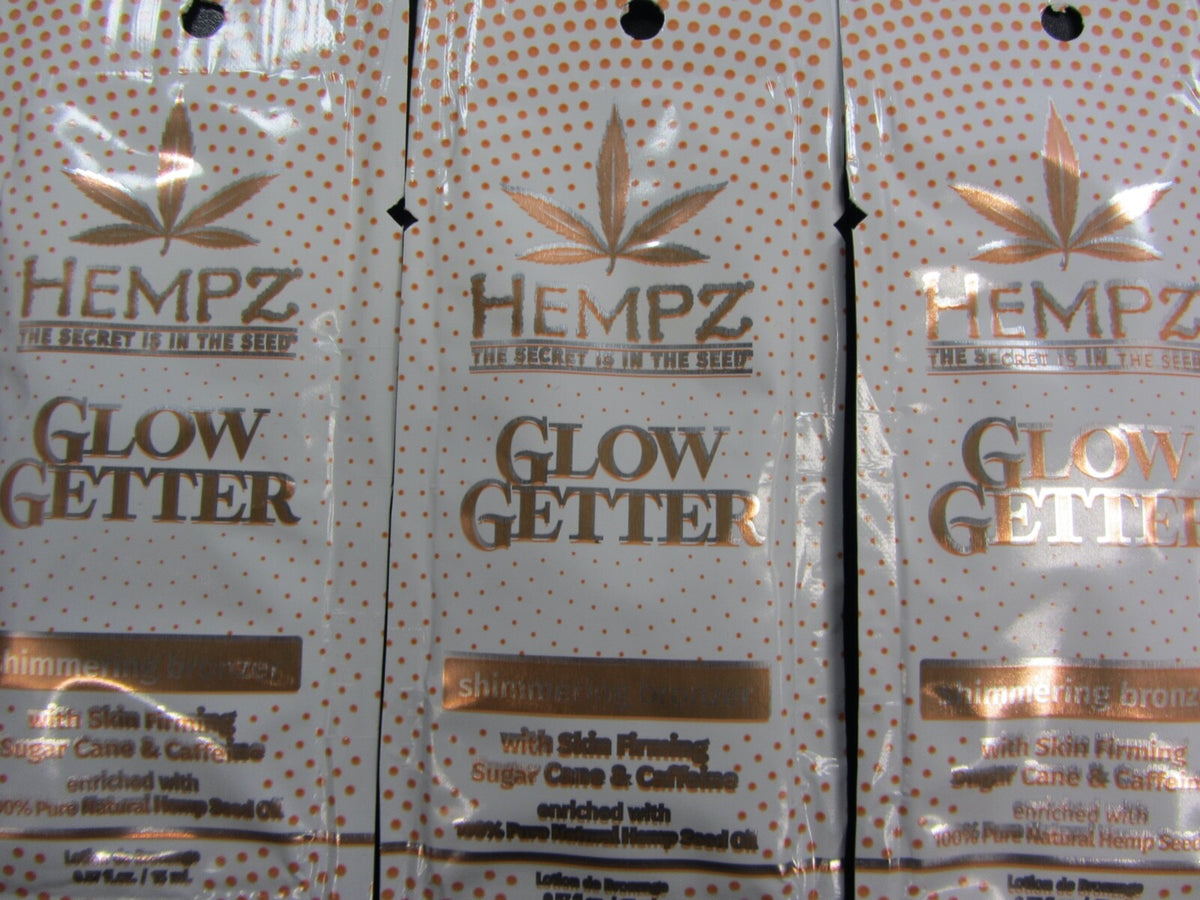 Hempz Glow Getter Shimmering Bronzer Tanning Lotion 5 Packets - Skin Firming & Hydrating