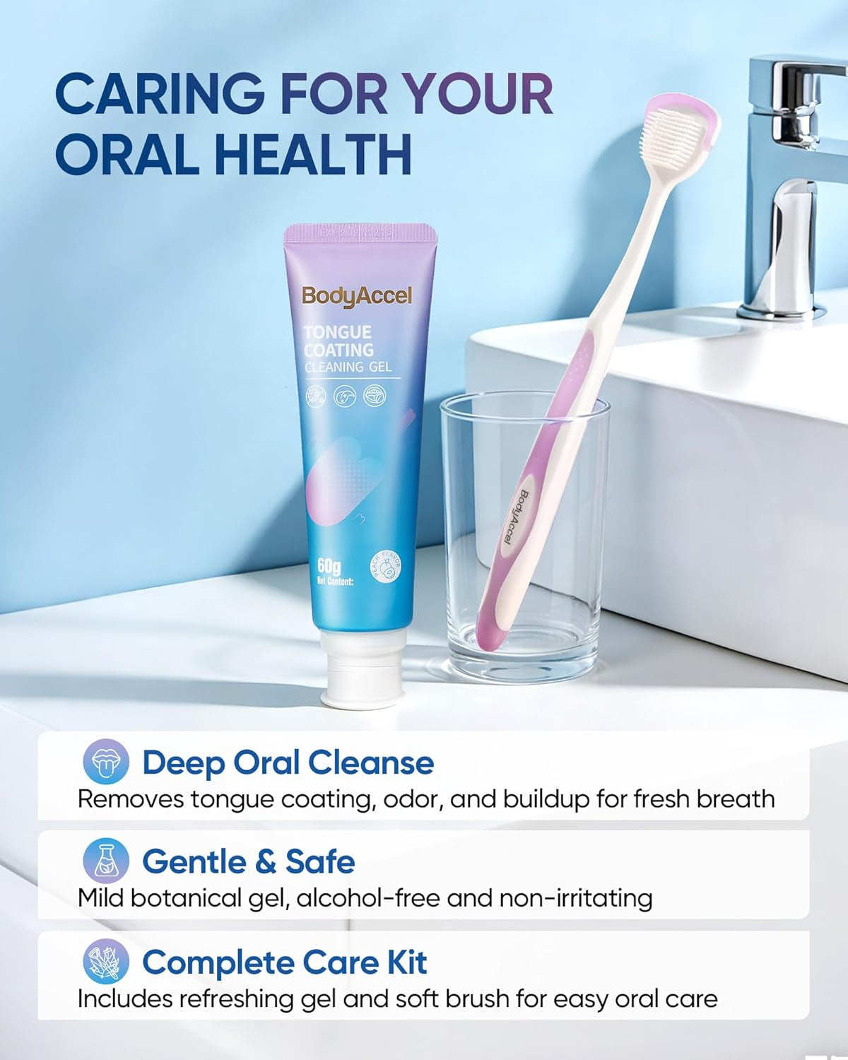 Tongue Cleaner Gel with Tongue Brush - Fresh Breath Oral Care Kit
