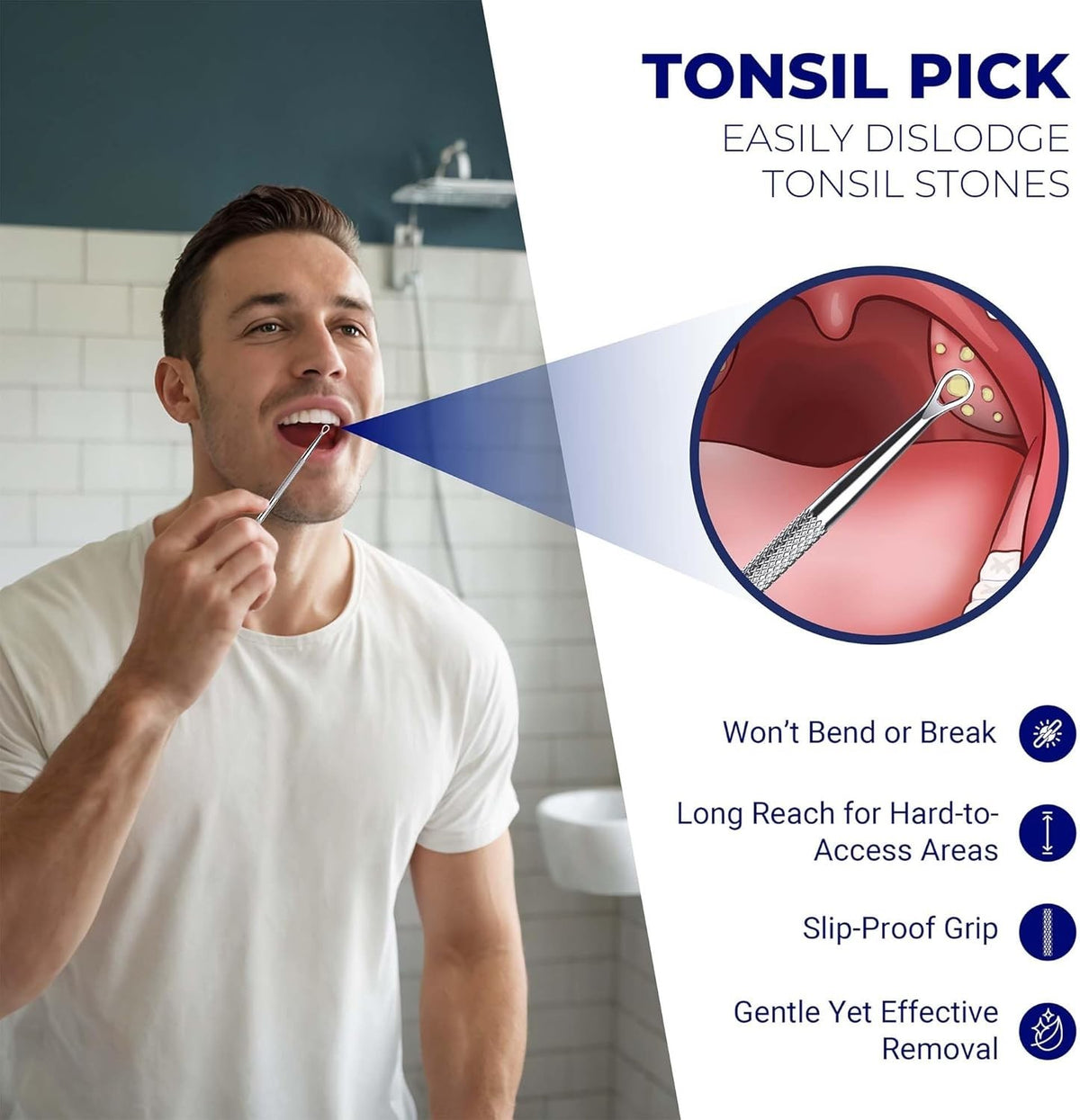 Tonsil Stone Removal Kit with Stainless Steel Picks & Silicone Tips - Safe Oral Hygiene Tool