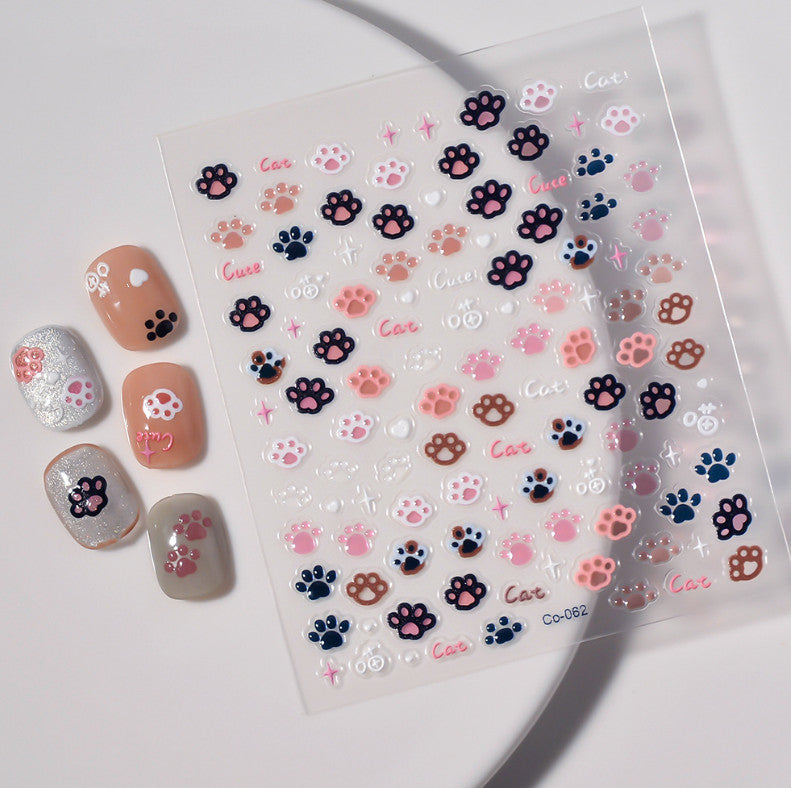 Dog and Cat Paw Print Heart Nail Art Stickers - Self-Adhesive Resin Decals