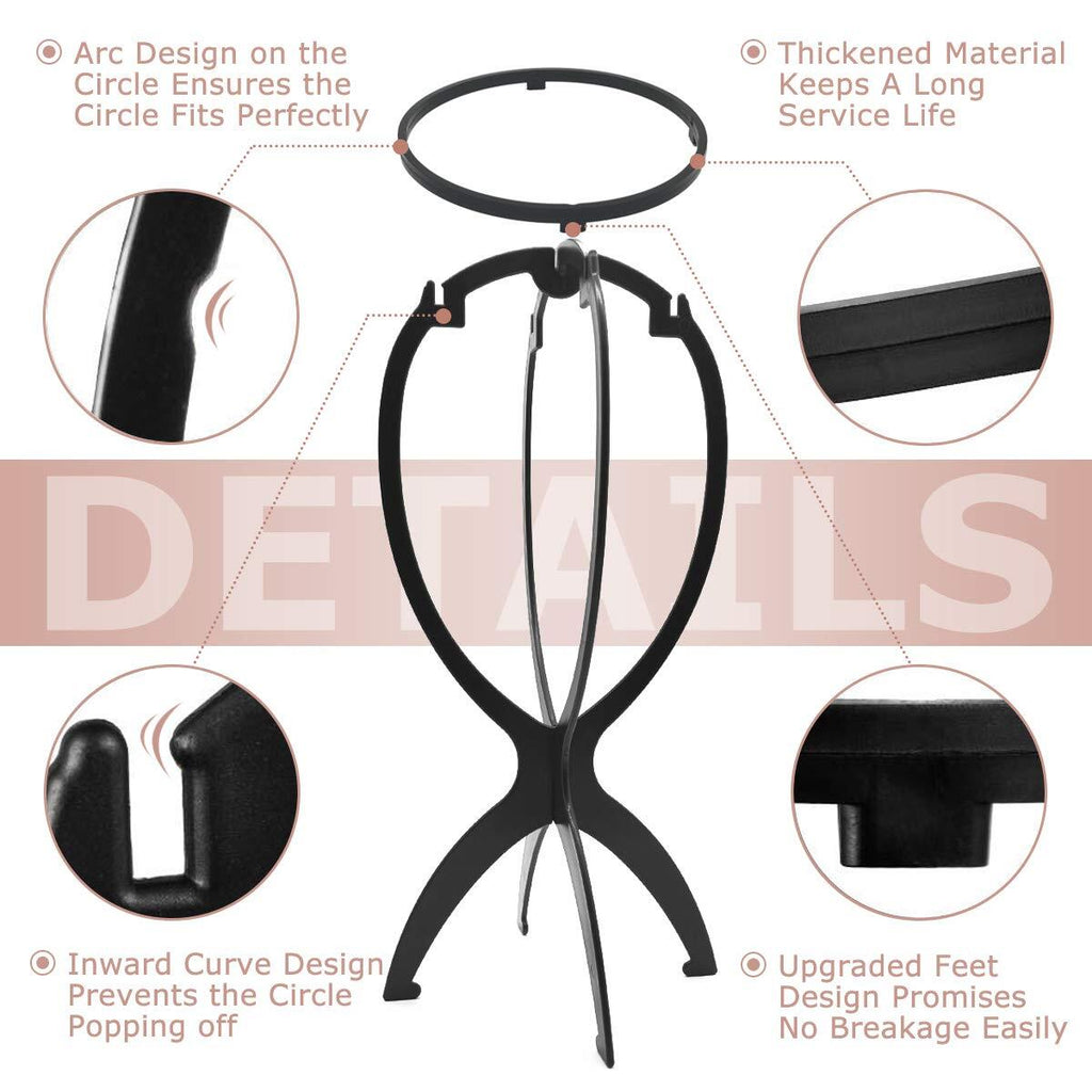Wig Stand Head Holder for 14.2 Inches - Pack of 3, Black