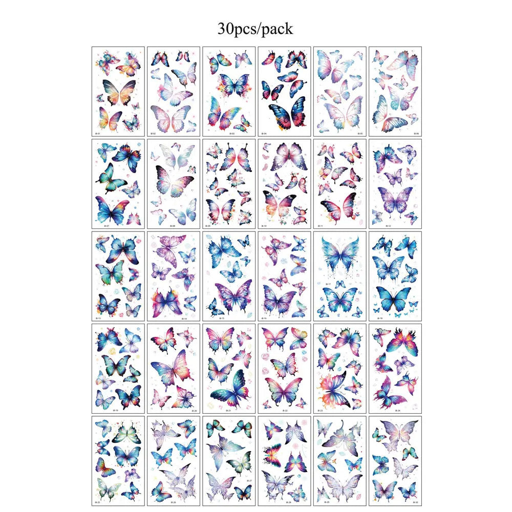 Waterproof Temporary Tattoos Set – Butterfly, Rose & Feather Stickers (Disposable)