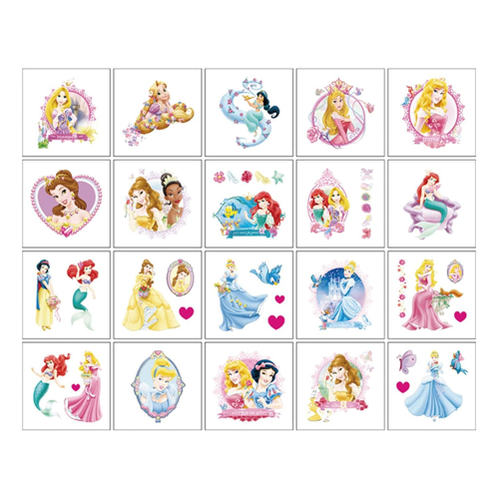 Cartoon Temporary Tattoos for Kids – 20 Sheets Waterproof Princess Stickers