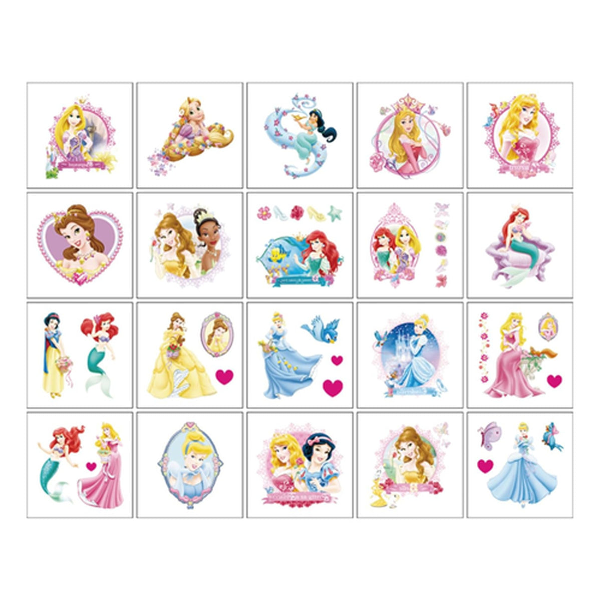 Cartoon Temporary Tattoos for Kids – 20 Sheets Waterproof Princess Stickers