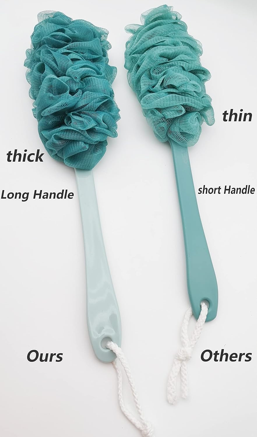 Long Handle Bath Scrubber with Soft Nylon Loofah for Full Body Cleaning