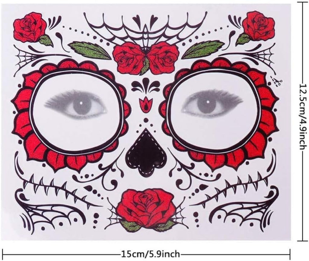 Day of the Dead Sugar Skull Face Temporary Tattoo Kit for Halloween