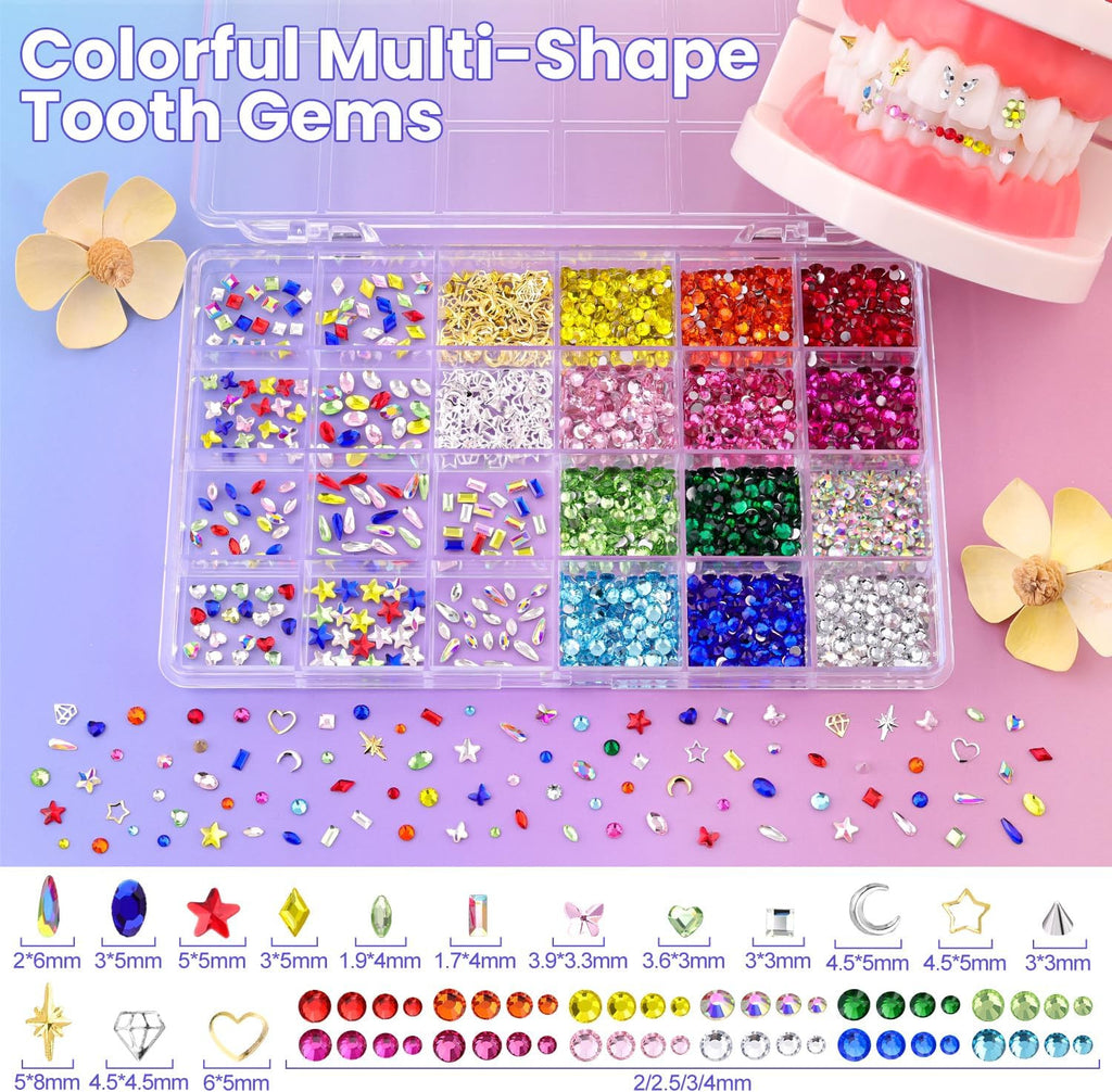Crystal Tooth Gems Kit for Teeth - Colorful Dental Jewelry with Glue & UV Light