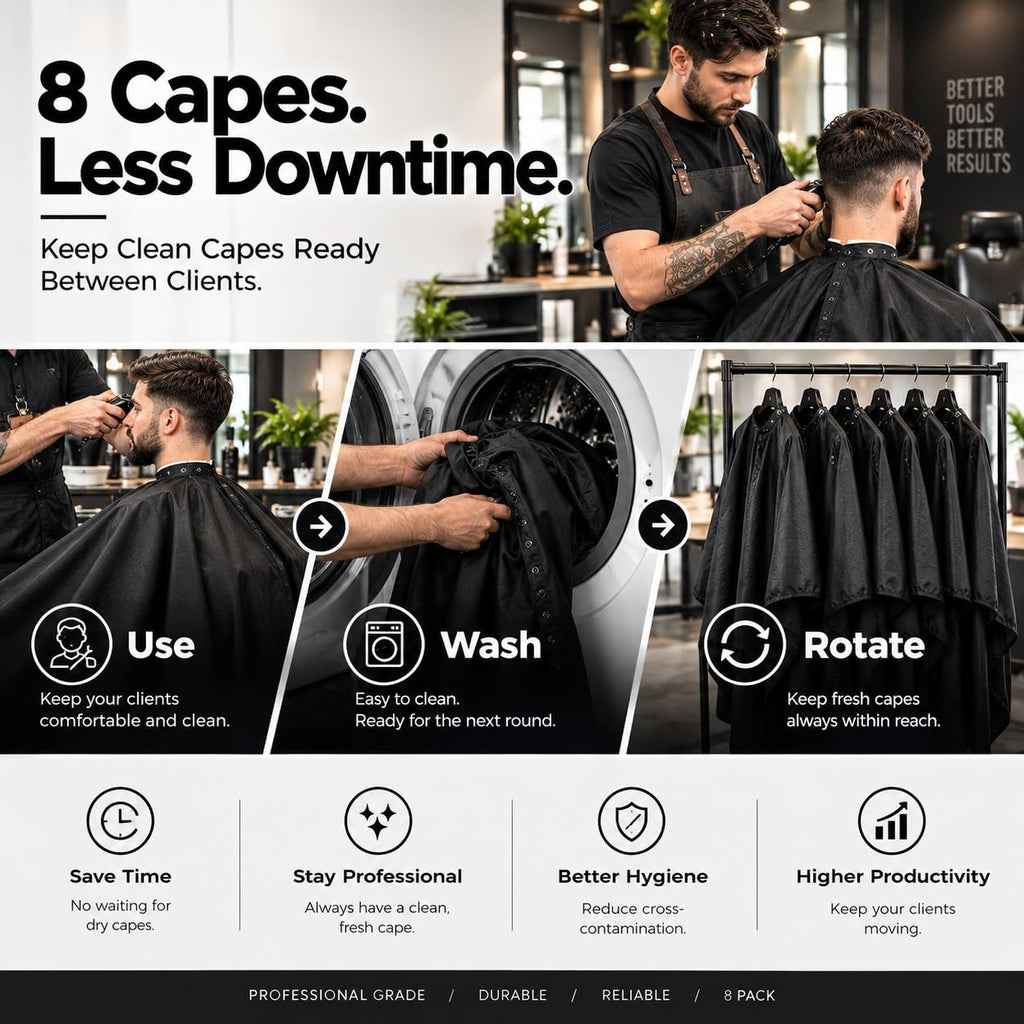 Waterproof Black Barber Cape for Hair Cutting with Adjustable Snap Closure - Salon Use