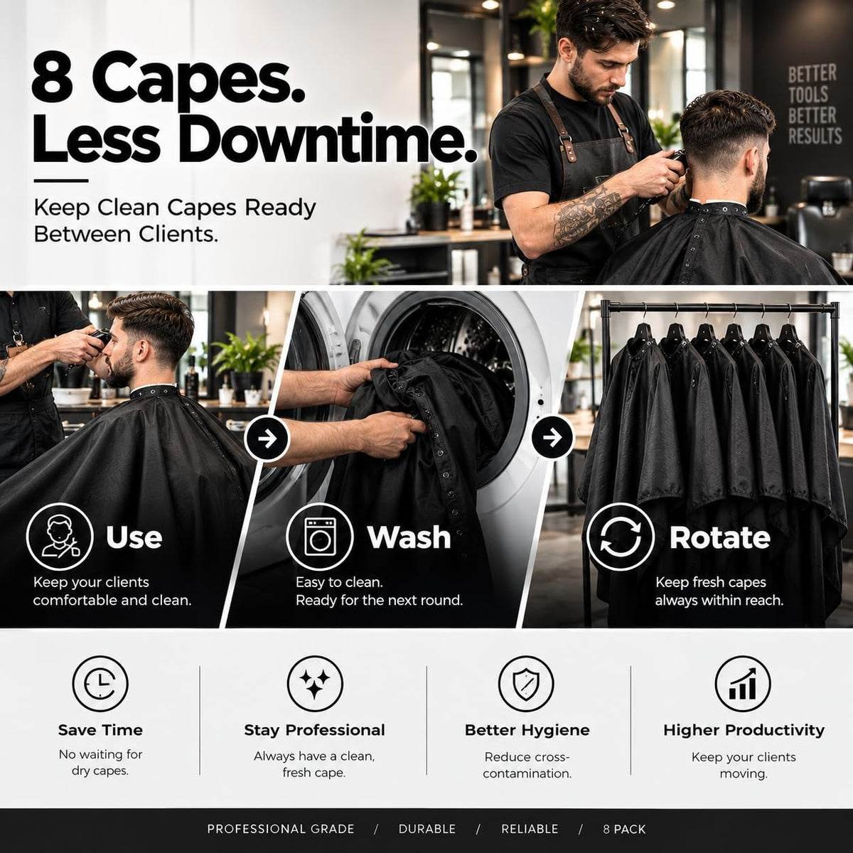 Waterproof Black Barber Cape for Hair Cutting with Adjustable Snap Closure - Salon Use