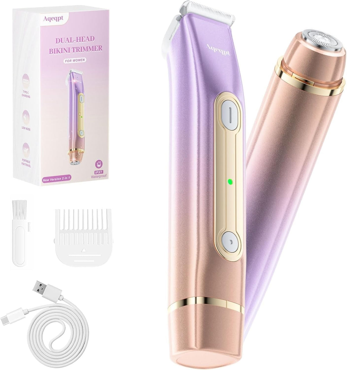 2-in-1 Rechargeable Bikini Shaver for Women Painless Electric Razor