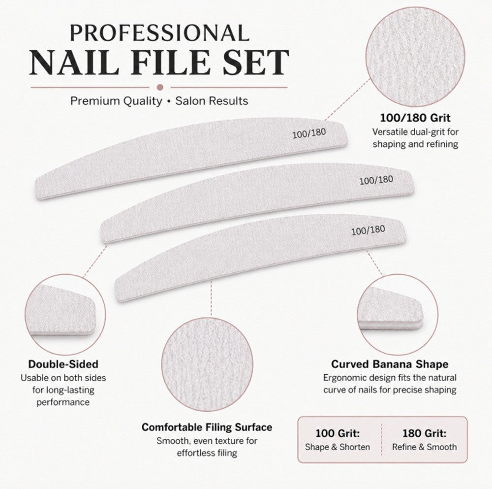 10 Pack Dual Grit Nail Files for Manicure & Pedicure - Emery Boards