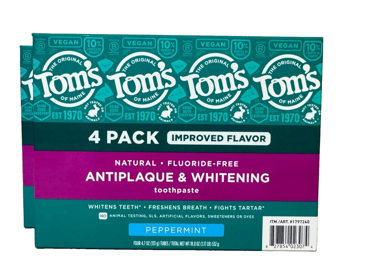 2 Pack Tom's of Maine Antiplaque & Whitening Toothpaste 4.7 Oz - Total 8 Tubes