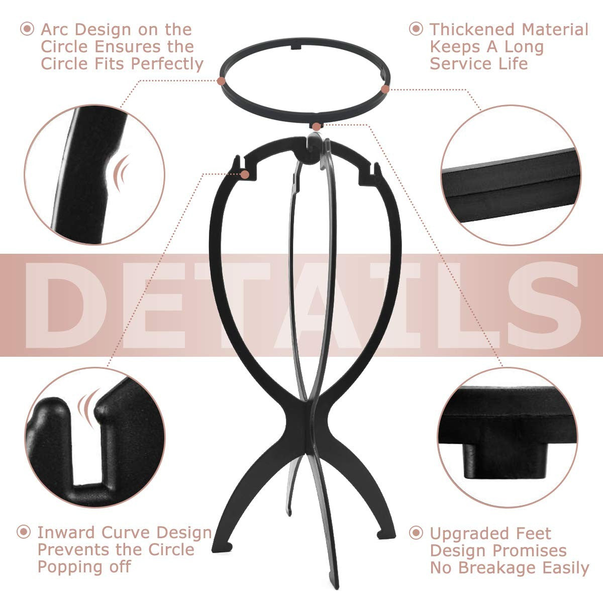 Travel Foldable Wig Holder Stand for Short Wigs - Portable & Durable
