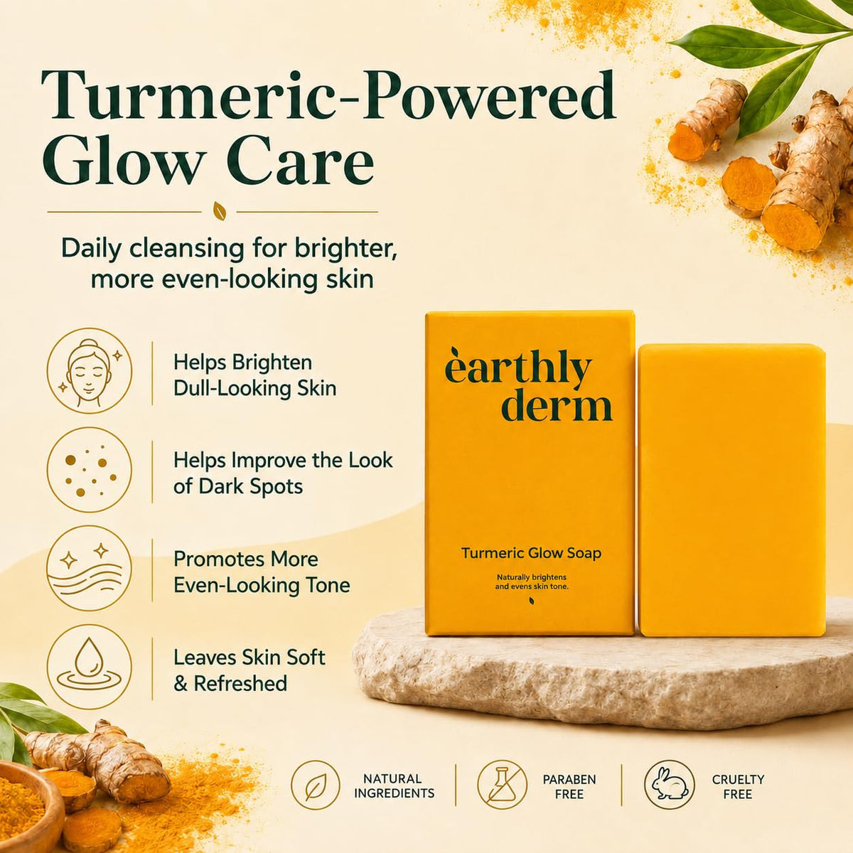Turmeric Face and Body Soap Bar - Handmade Gentle Cleansing Moisturizer