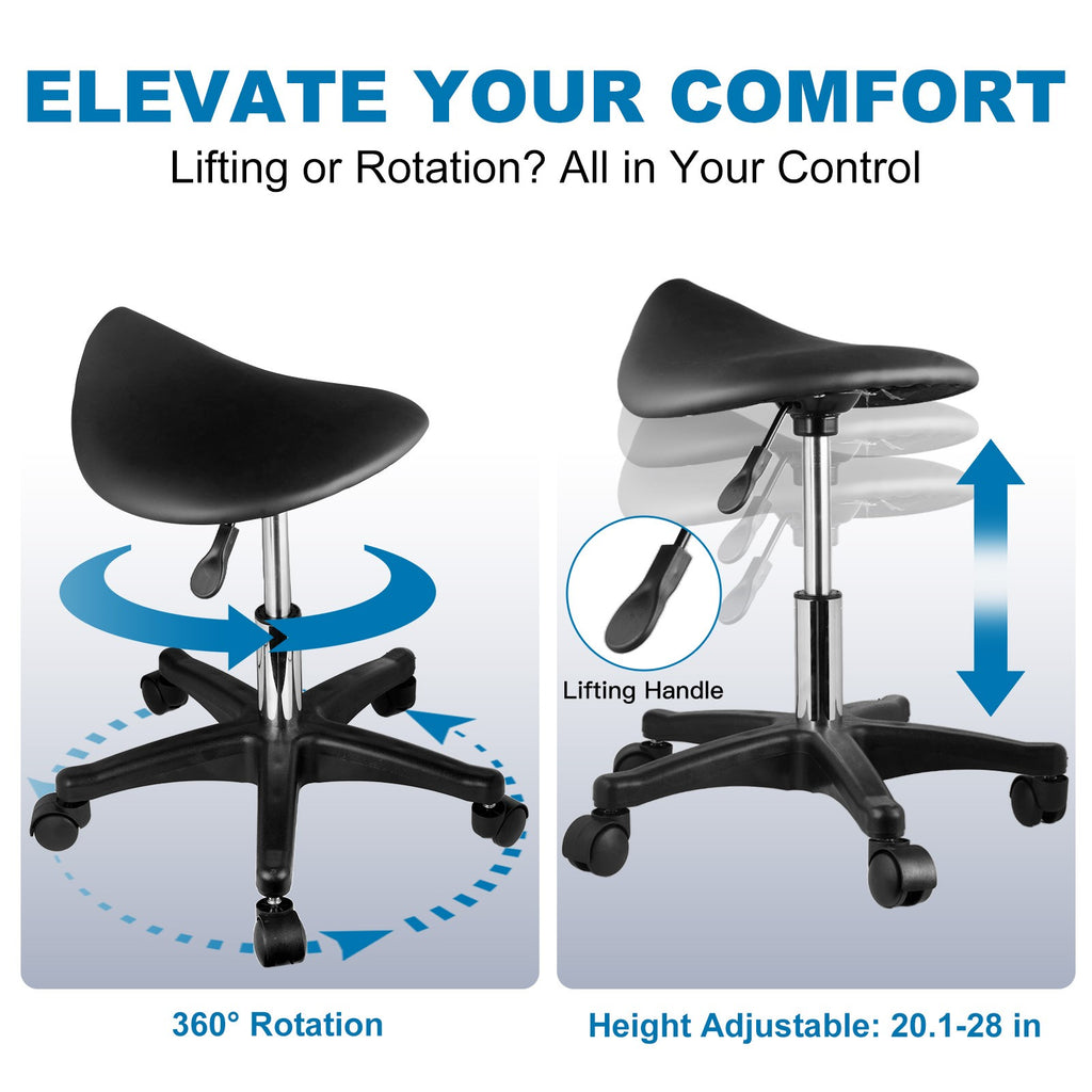 Ergonomic Saddle Stool with Wheels - Adjustable Height Rolling Chair