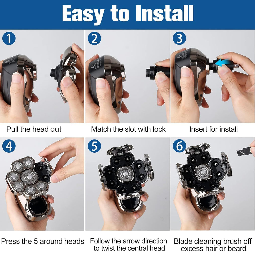 Cordless 9D Electric Head & Beard Shaver Wet Dry Bald Razor Grooming Set