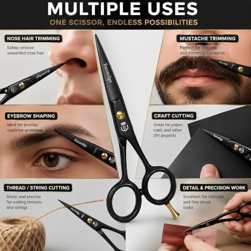 Mustache Beard Scissors 5 Inch Stainless Steel Micro Serrated Blade for Grooming