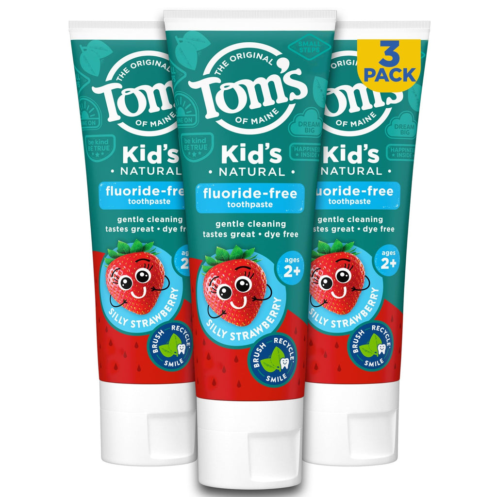 Kids Fluoride-Free Toothpaste with Silly Strawberry Flavor - Pack of 3, 5.1 oz