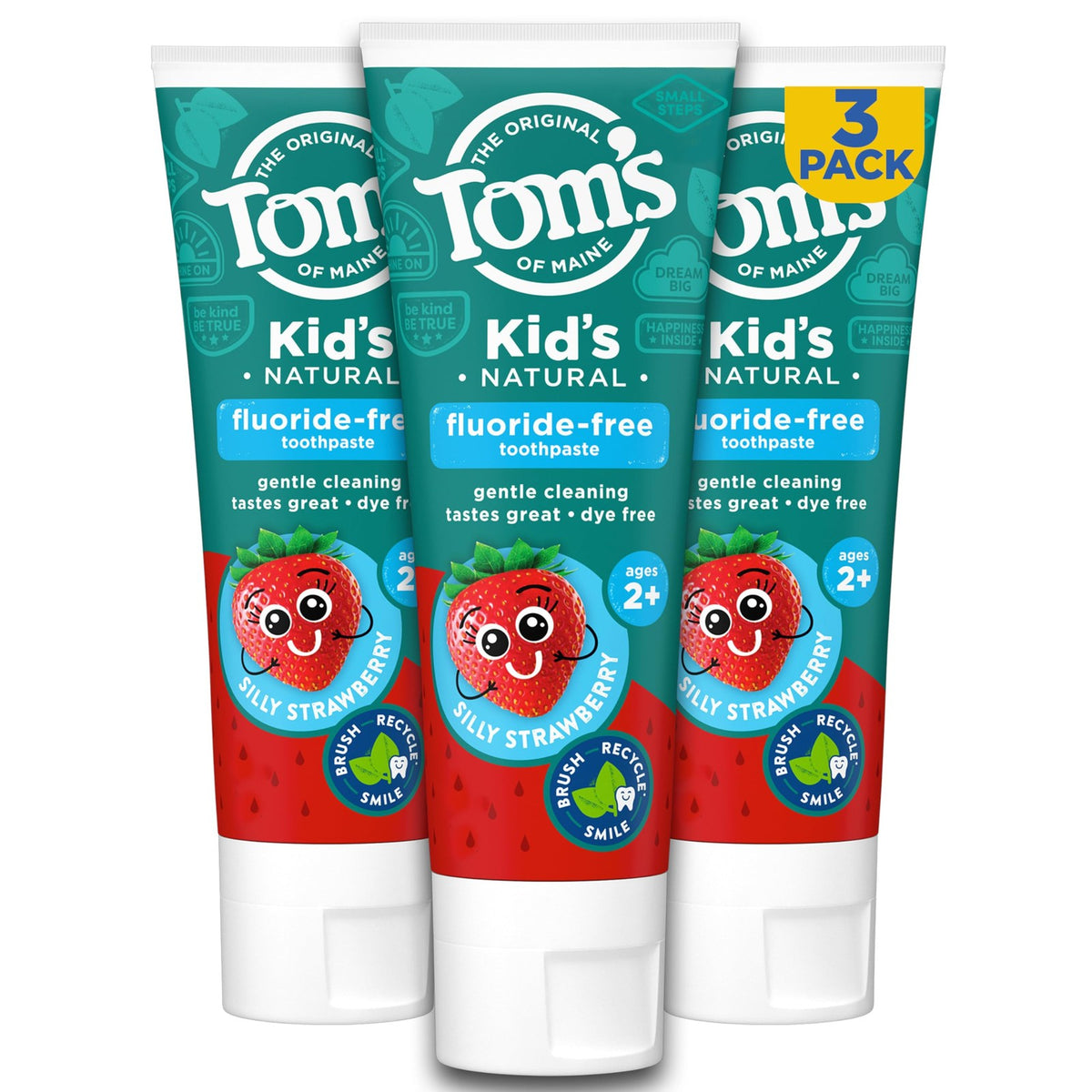 Kids Fluoride-Free Toothpaste with Silly Strawberry Flavor - Pack of 3, 5.1 oz