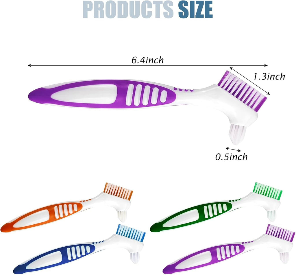 Denture Brush with Multi-Layered Bristles Anti-Slip Handle Portable Oral Care Tool