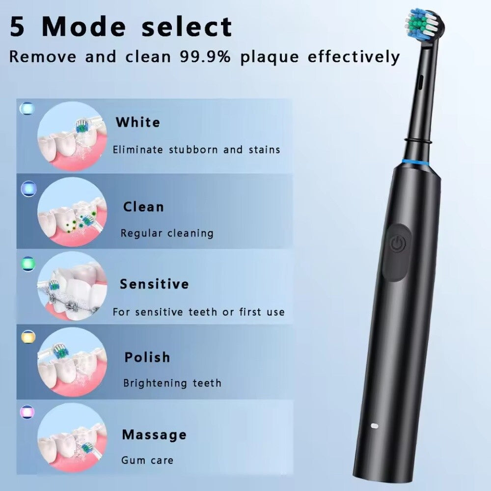Rechargeable Electric Toothbrush with 5 Modes & 4 Brush Heads, USB Charging