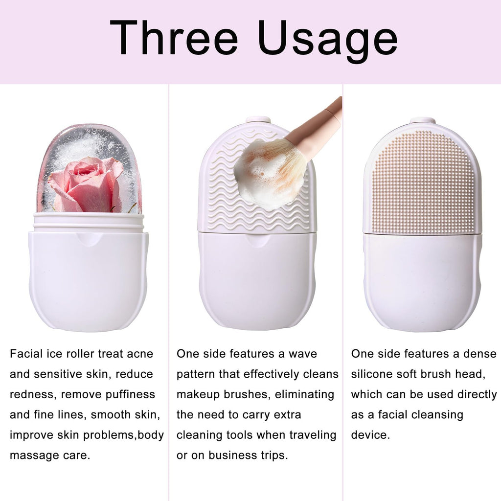 Face Ice Roller for Puffiness and Skin Care - Reusable Silicone Beige