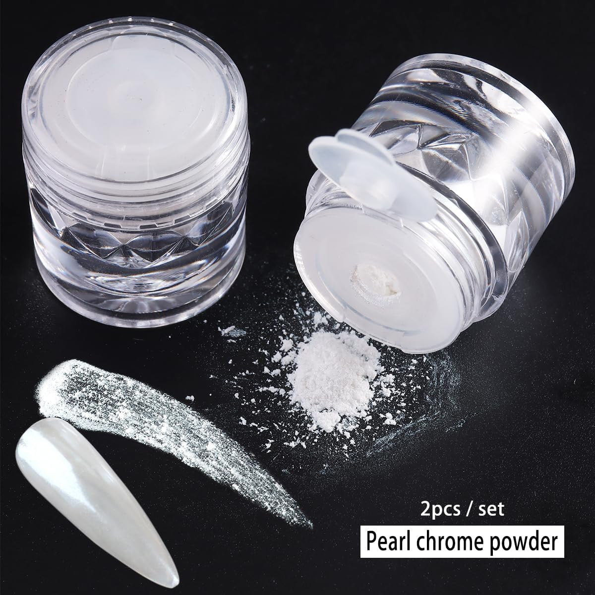 White Chrome Nail Powder Set - 2 Pcs Pearl Chrome for Glazed Donut & Mermaid Nails