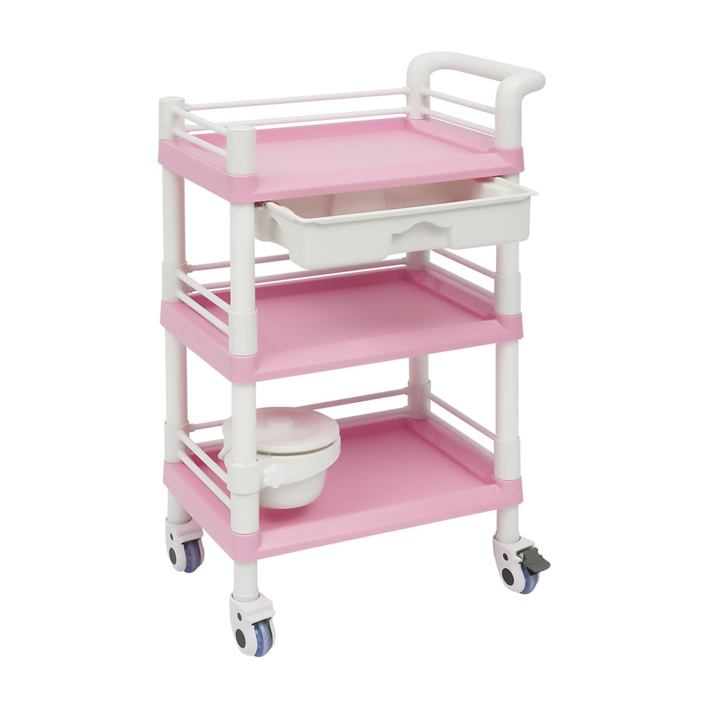 Salon Trolley Cart with 3 Tiers, Drawer & Waste Bin - Rolling Spa Organizer