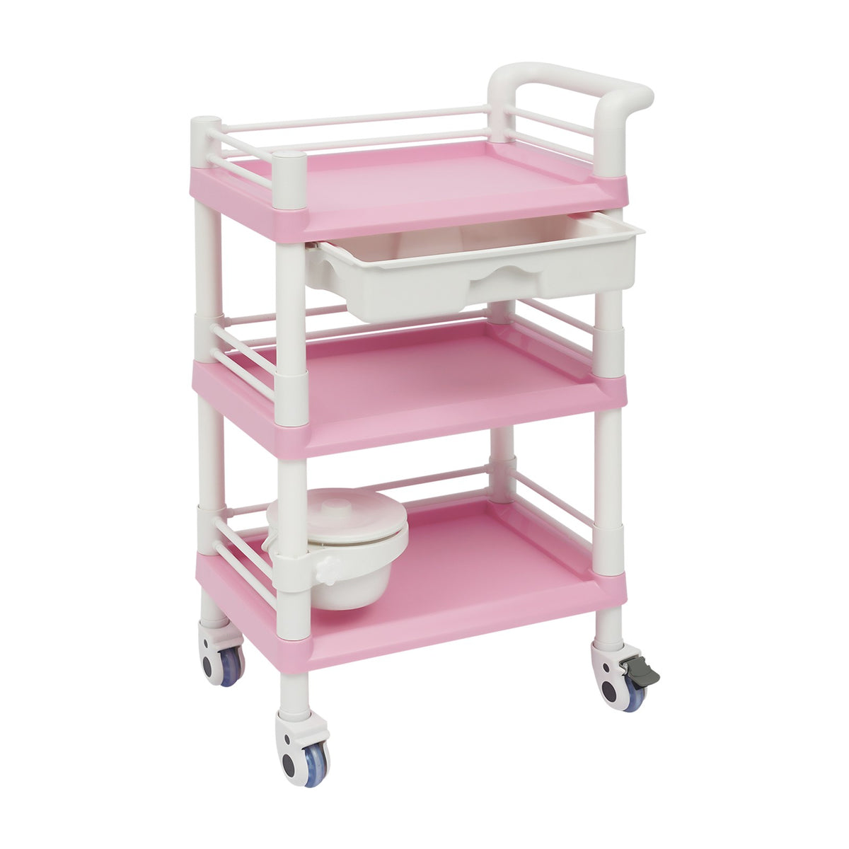Salon Trolley Cart with 3 Tiers, Drawer & Waste Bin - Rolling Spa Organizer