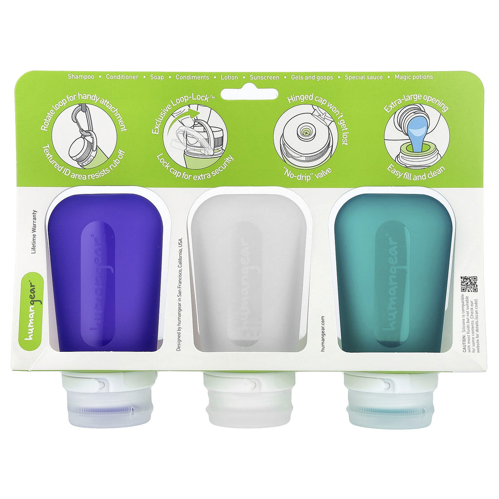 Travel Tube Set - Large BPA-Free Silicone Bottles with Locking Cap - 3 Pack