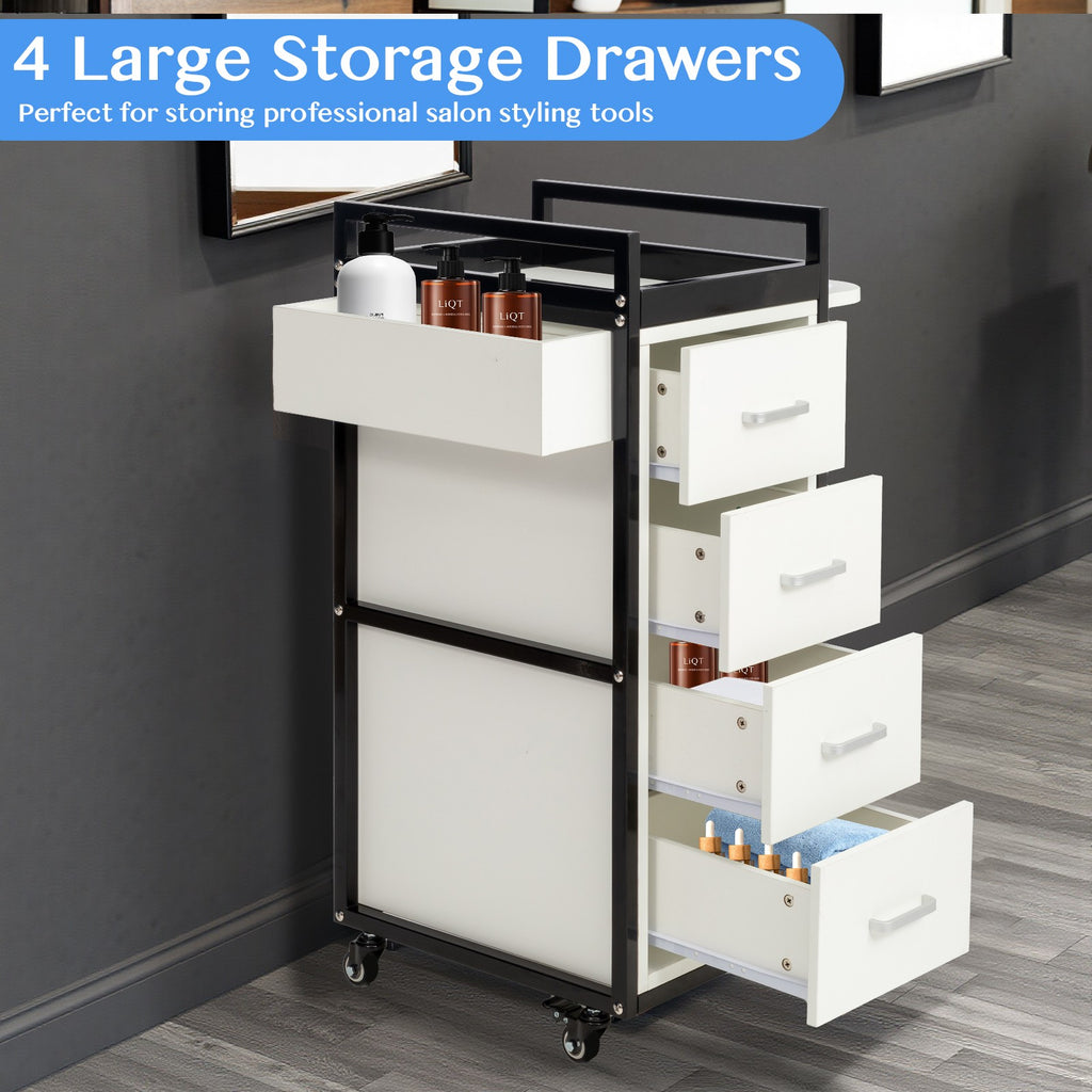 Salon Trolley Cart with 4 Large Drawers & Tool Holders - Mobile Beauty Station