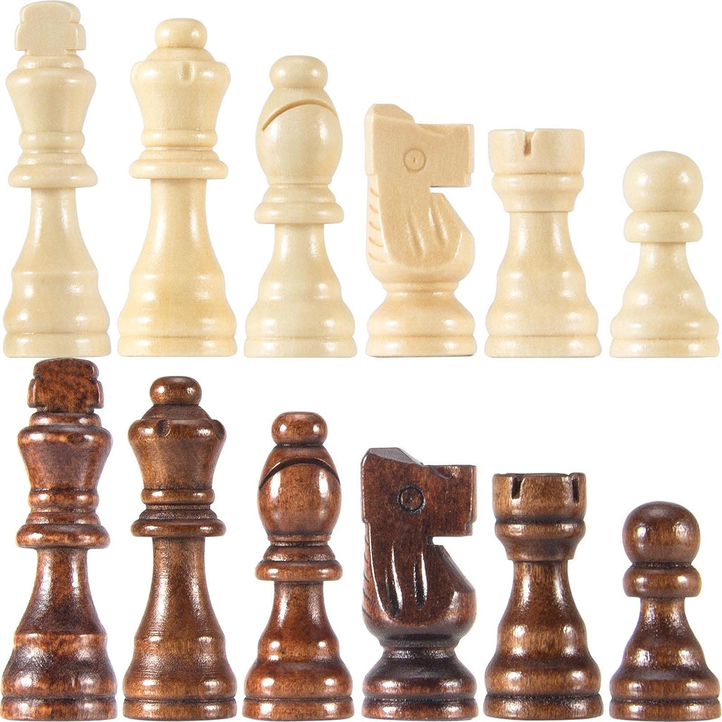 Wooden Chess Pieces Set - 32 Handcrafted French Staunton Style, Bronze Finish