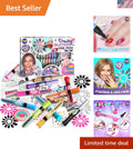 Kids Nail Art Kit with Fake Nails and Glitter Pens - Safe DIY Set for Girls