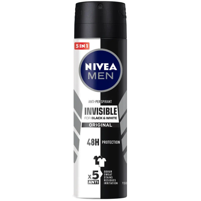 Nivea Men Invisible Black & White Antiperspirant Spray 150ml - Pack of 6