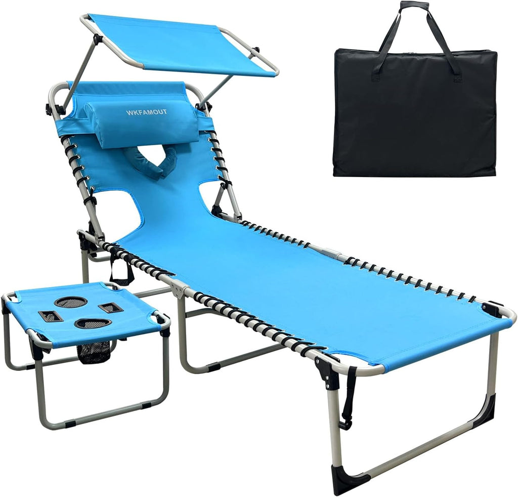 Outdoor Folding Tanning Chair with Adjustable Canopy & Face Hole