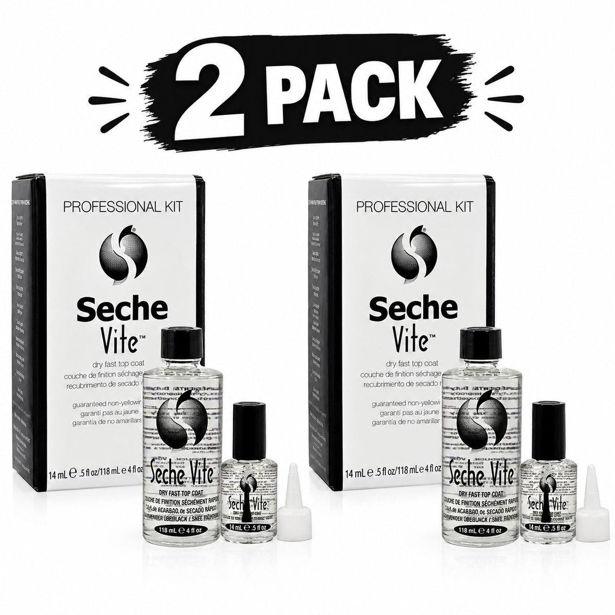 Seche Vite Fast Dry Top Coat Refill Kit 4oz + 0.5oz Pack of 2