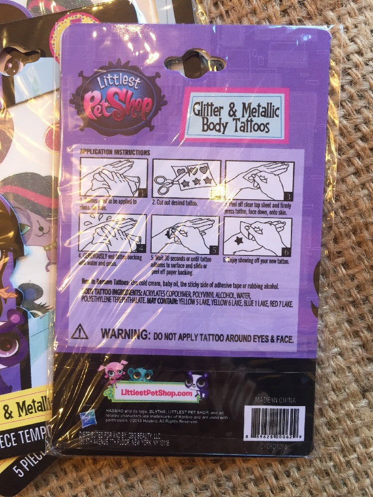 Littlest Pet Shop Glitter Metallic Temporary Tattoos – Pack of 12 Birthday Party Favors