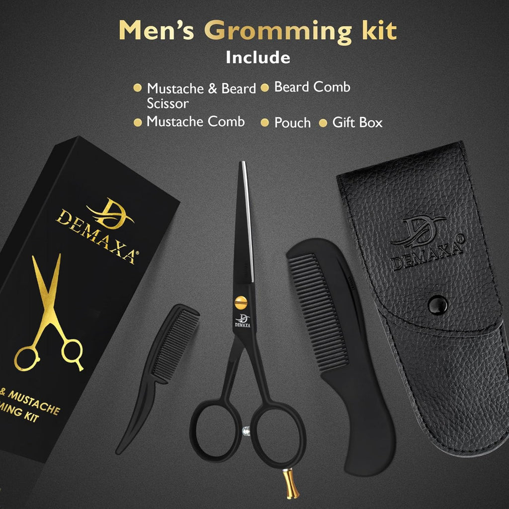 Professional Beard Scissors for Men with Mustache Comb & Grooming Kit