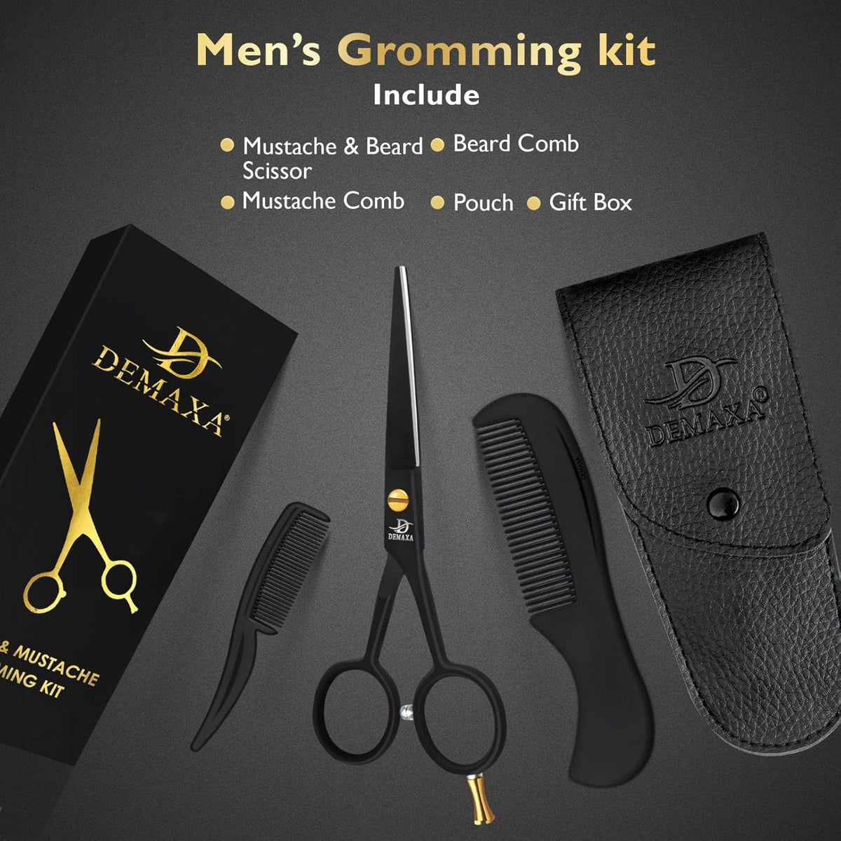 Professional Beard Scissors for Men with Mustache Comb & Grooming Kit