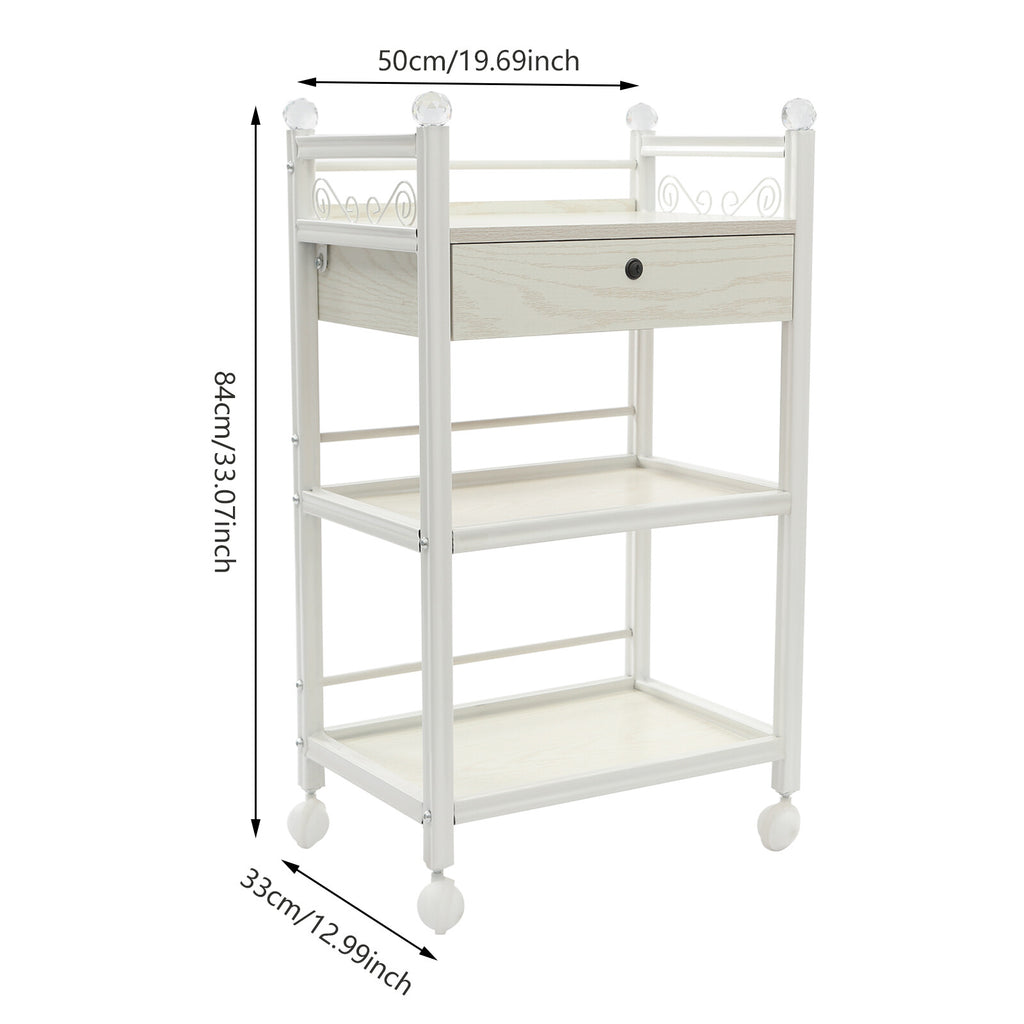 Salon Storage Cart with Drawer, 3-Tier Mobile Organizer, White