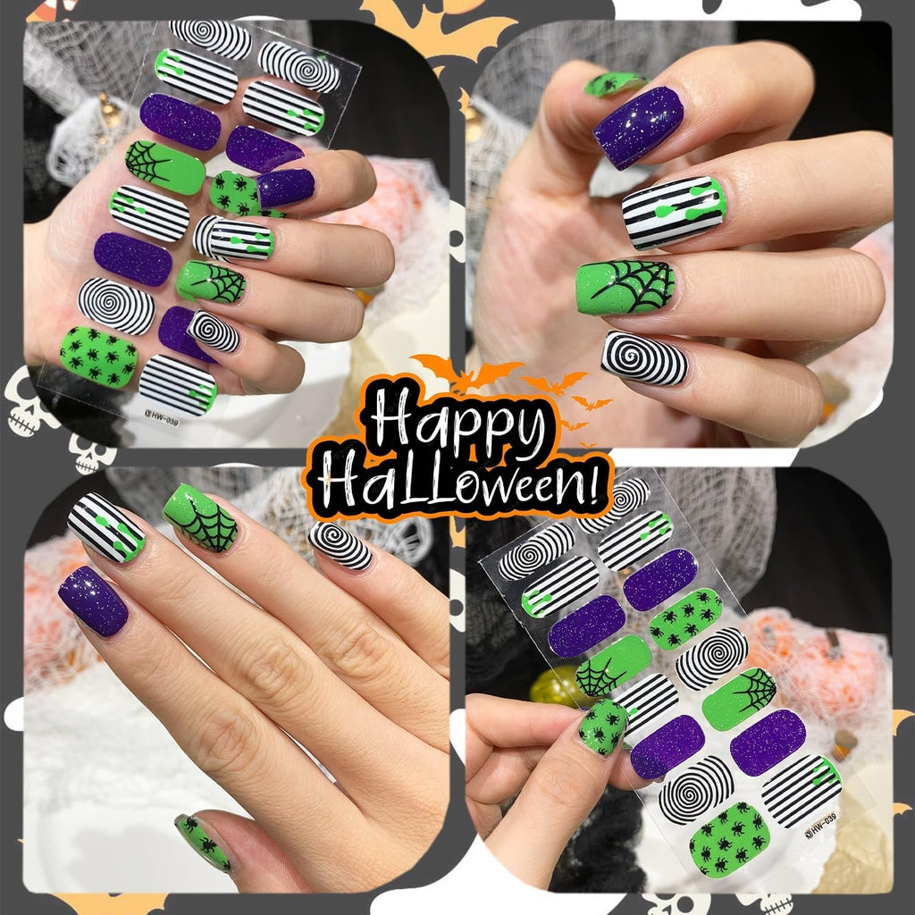 Halloween Gel Nail Wraps Set - Spider Web Ghost Flower Nail Stickers